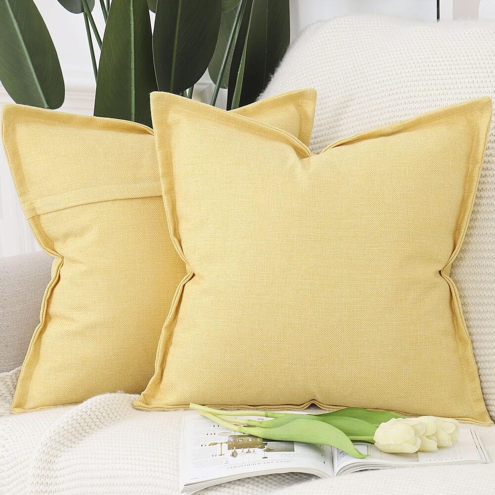 1017 Set of 2 Linen Throw Pillow Covers with Broad Edge Soft Boho